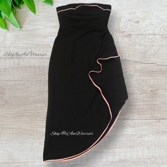 Kay Unger black strapless silk pink trim ruffle dress *shop@iamwarrior - Picture 4 of 11